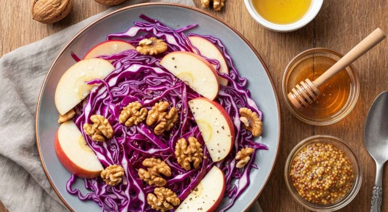 1 chou rouge et quelques pommes suffisent pour cette recette de salade d'automne croquante et vitaminée