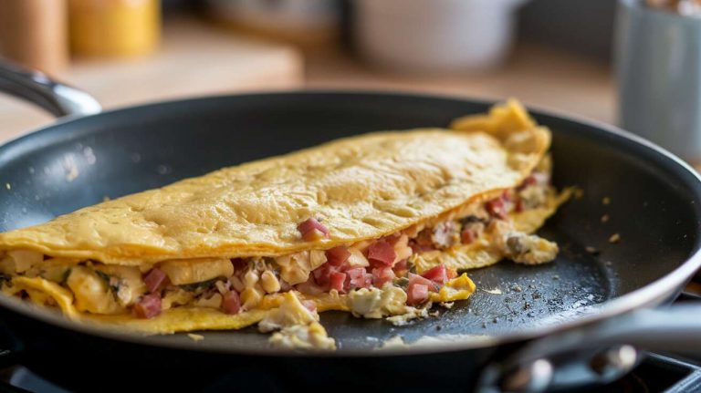 L&rsquo;erreur de mettre trop de garniture dans une omelette, ce qui l’empêche de cuire uniformément